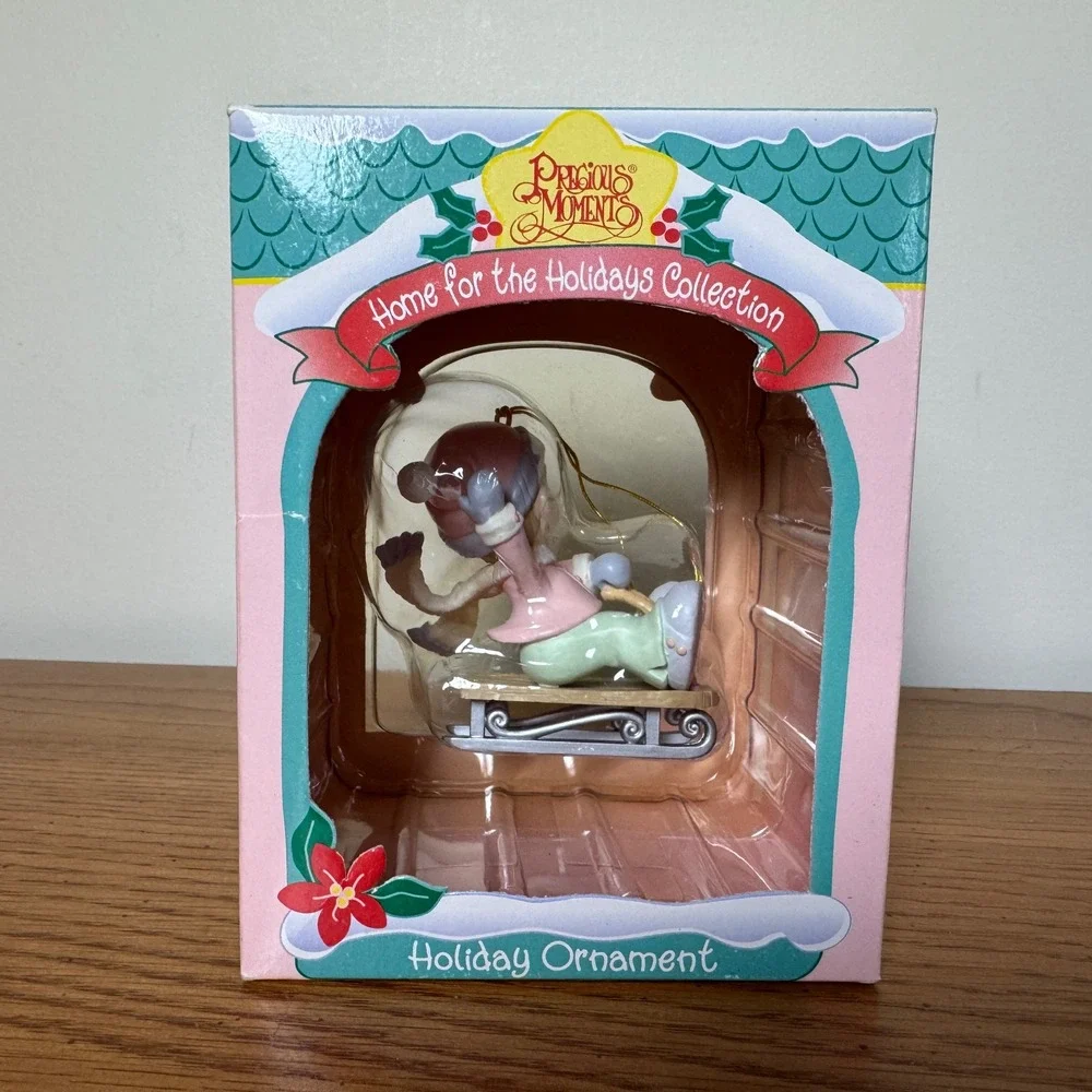 Precious Moments Home‎ for the Holidays Sledding Boy Ornament 182370 1995 Enesco